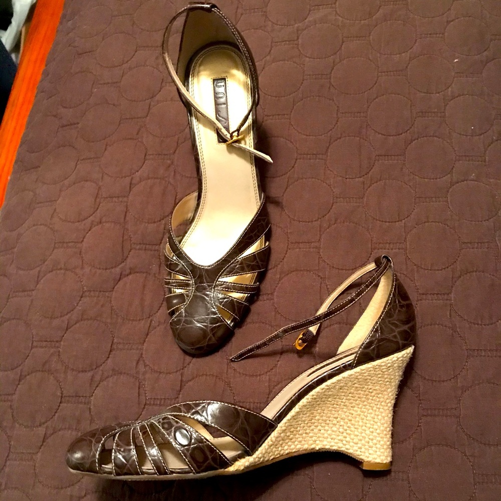 Brown and Cream Wedge Sandals